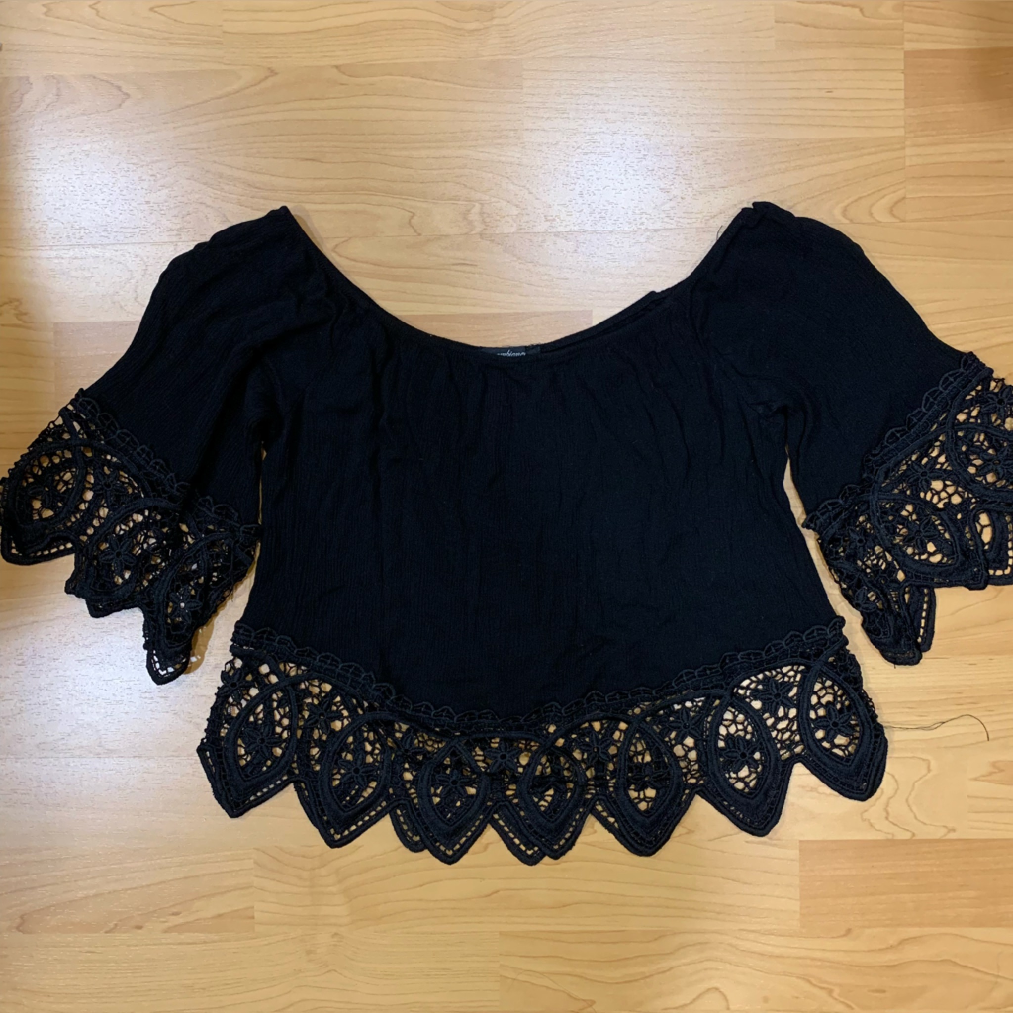 3/$15 Black Crochet Trim Off-Shoulder Top